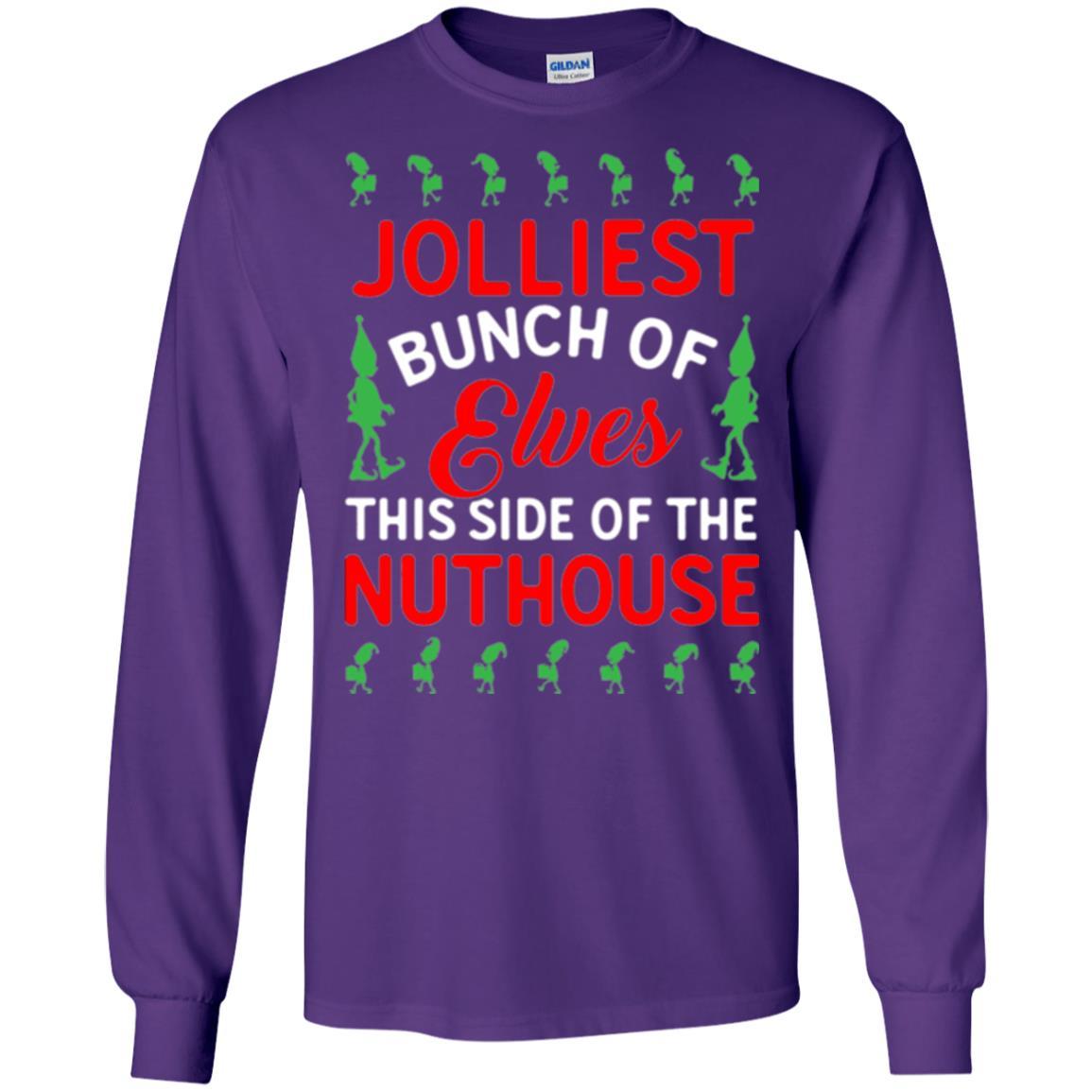 Christmas T-shirt Jolliest Bunch Of Elves This Side Of The Nuthouse Purple