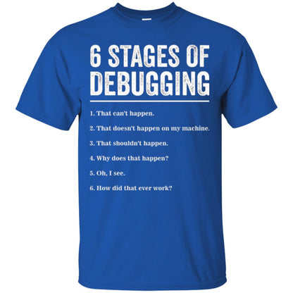 Programmer T-shirt 6 Stages Of Debugging Royal