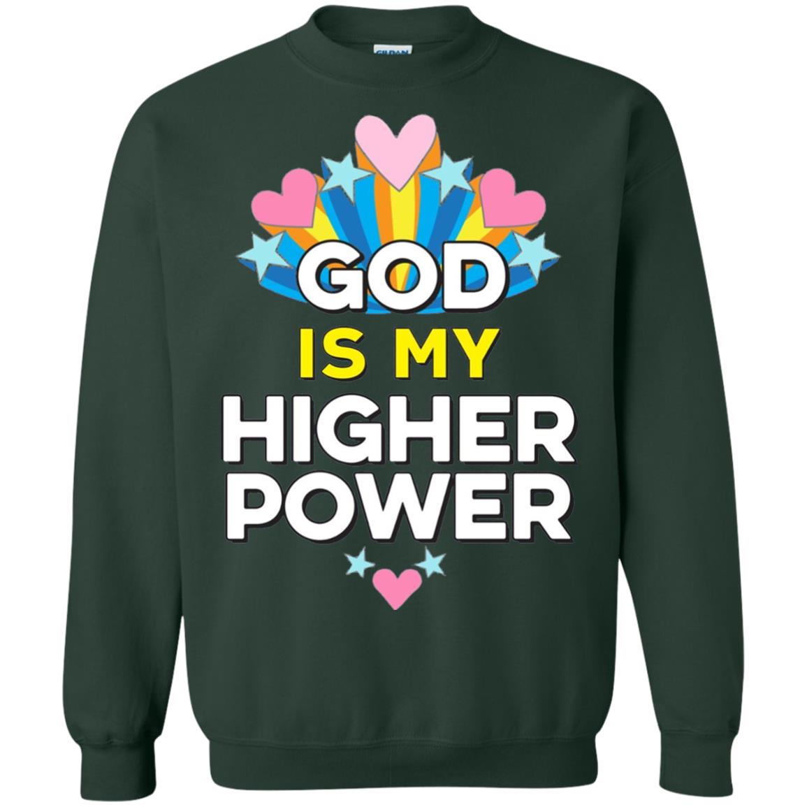 Funny Christian T-shirt God Is My Higher Power Hearts Stars Forest Green
