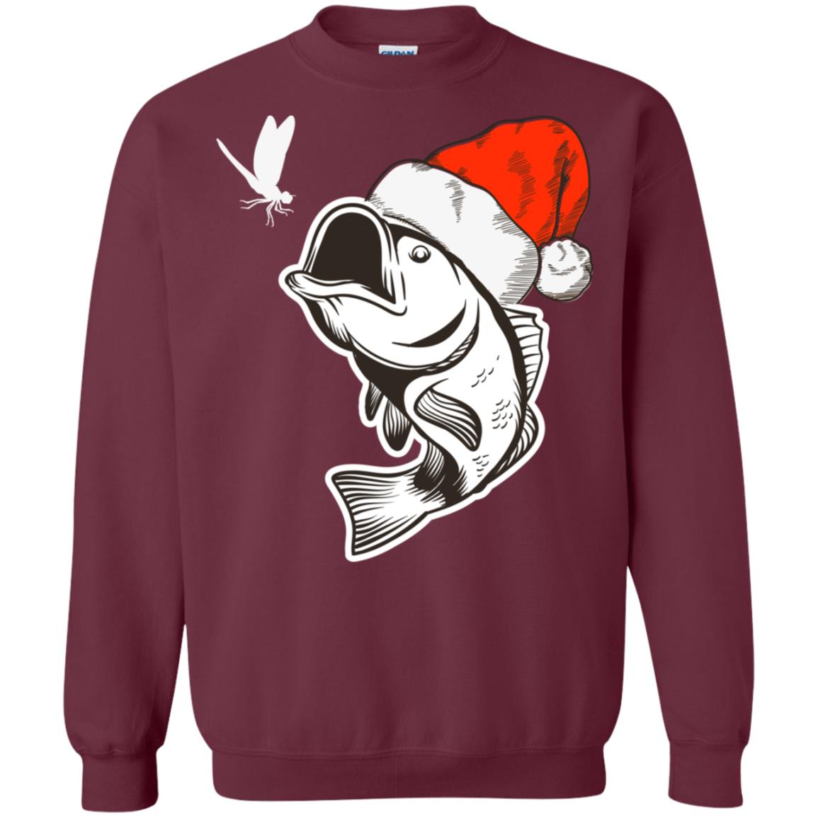 Bass Fishing Santa Hat Christmas Gift Shirt For Fishing Lovers Maroon