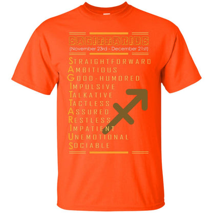 Sagittarius Birthday Shirt Straightforward Ambitious Good Humored Impulsive Talkative Orange