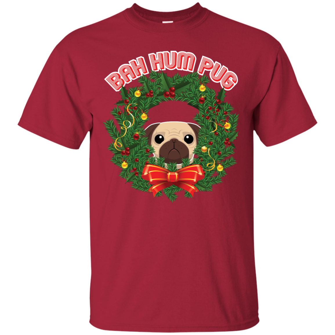 Christmas T-Shirt Bah Hum Pug Cardinal