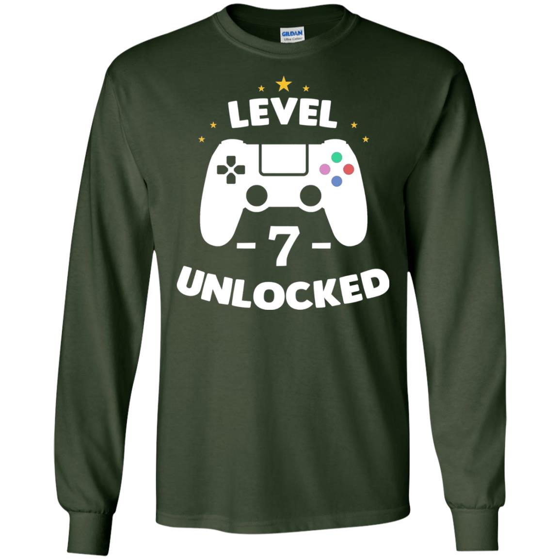 Level 7 Unlocked Gamer Seventh Birthday Party Shirt Forest Green