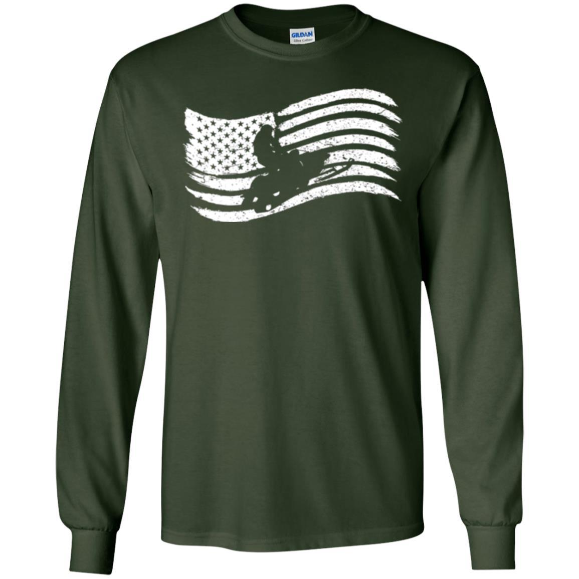 Snowmobile Rider T-shirt American Flag Forest Green