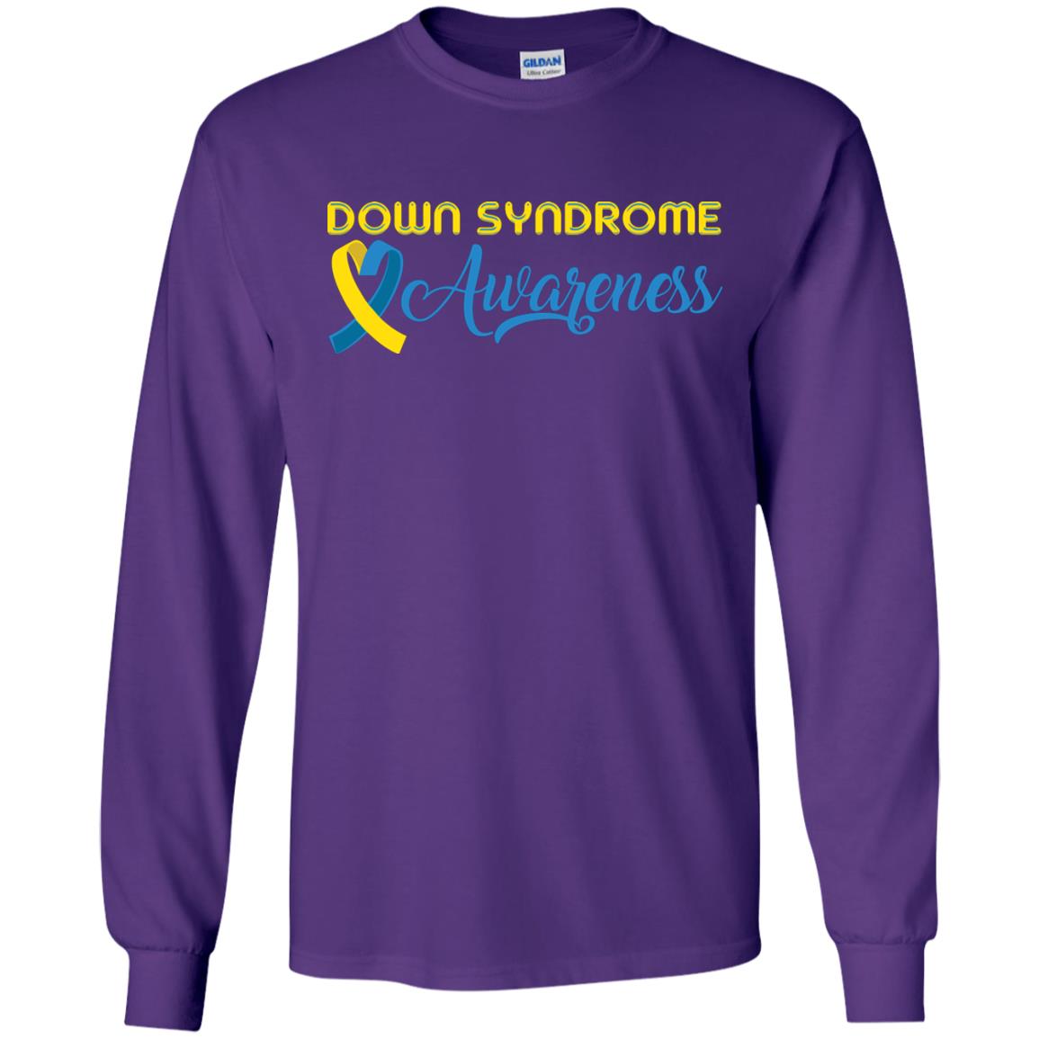 Yellow And Blue Ribbons Down Syndrome Awareness T-shirt Purple