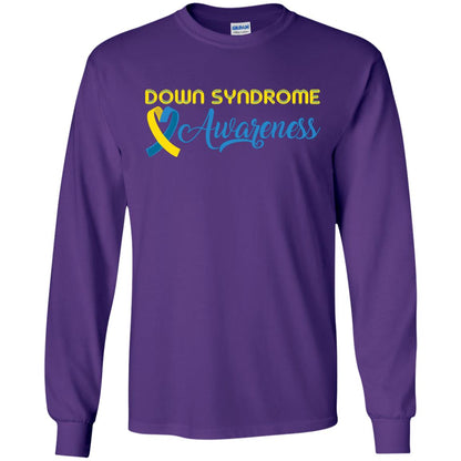 Yellow And Blue Ribbons Down Syndrome Awareness T-shirt Purple