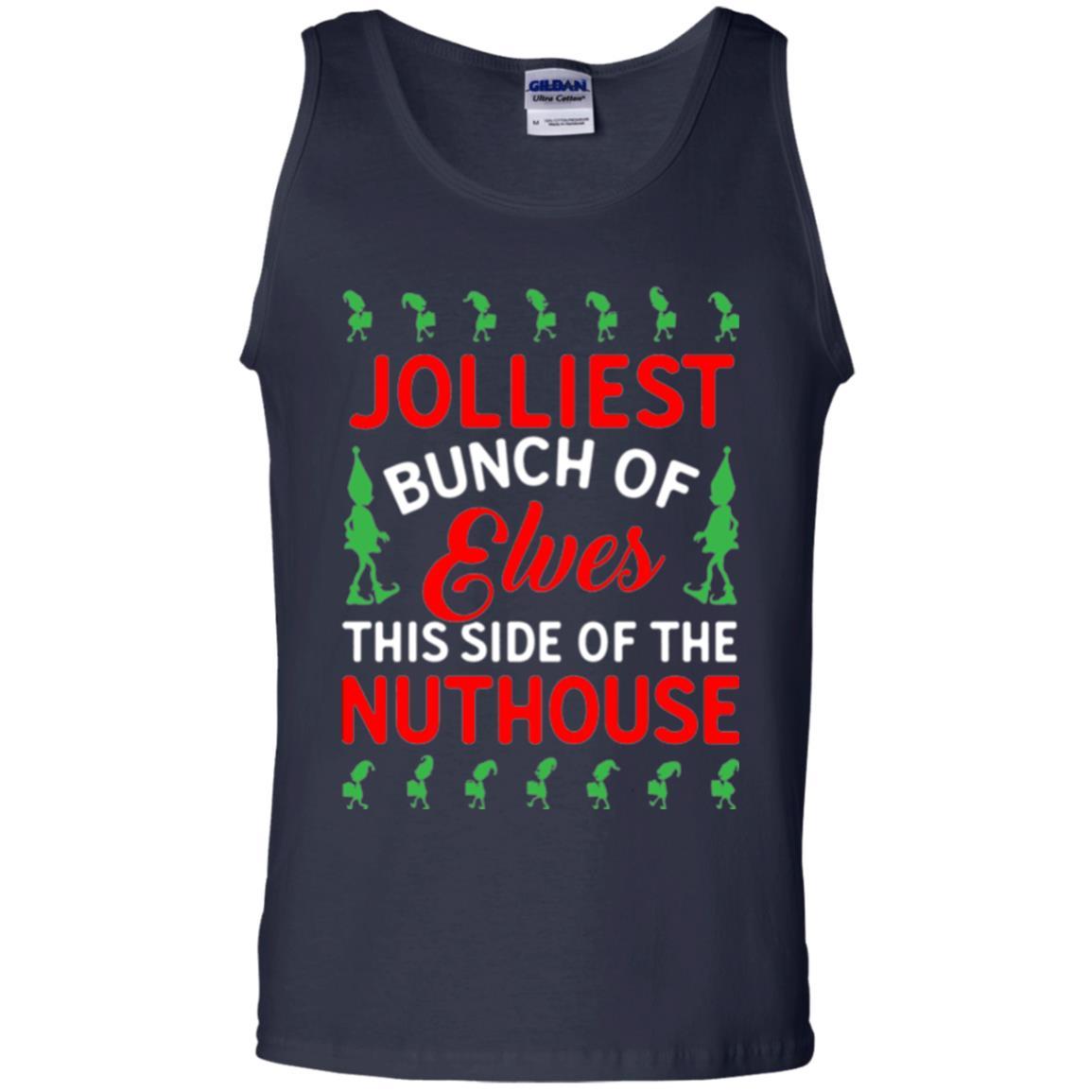 Christmas T-shirt Jolliest Bunch Of Elves This Side Of The Nuthouse Navy