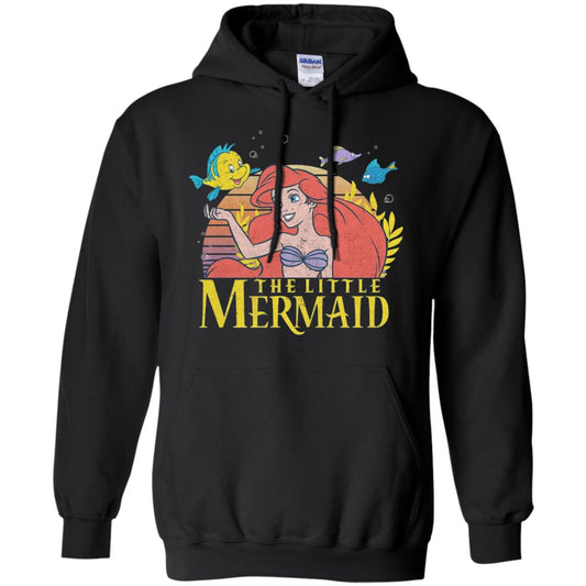 Cartoon T-shirt Mermaid Ariel Flounder Black