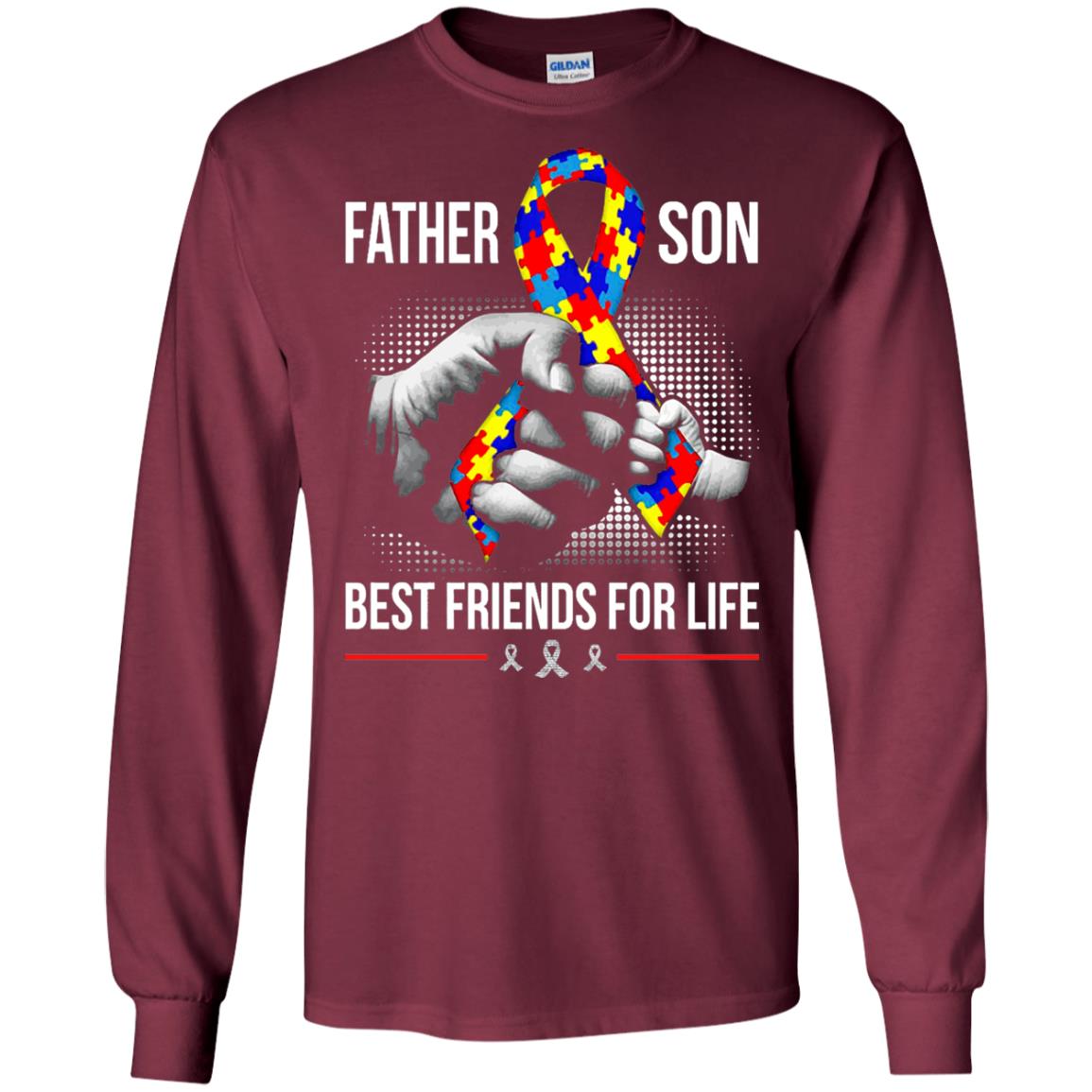 Father And Son Best Friends For Life Autism Awareness T-shirt Maroon