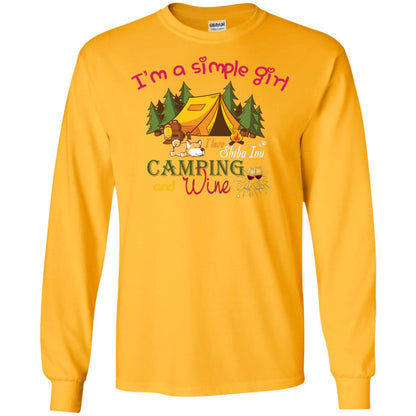 I’m A Simple Girl I Love Shiba Inu Camping And Wine Shirt Gold