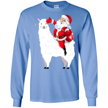 Alpaca Llama And Santa Claus X-mas Gift Shirt Carolina Blue