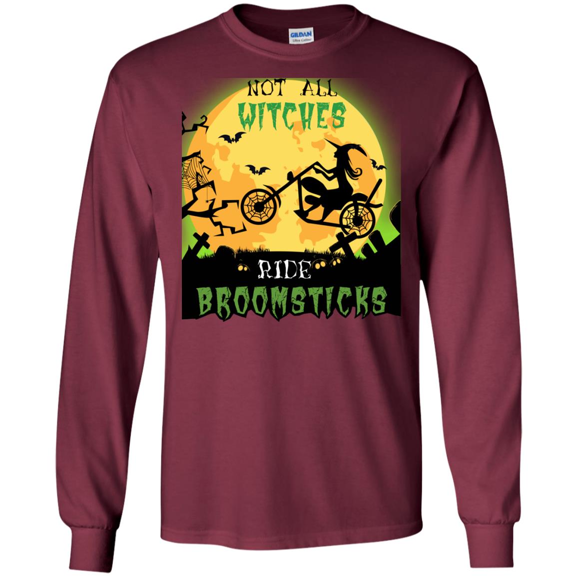 Not All Witches Ride Broomsticks Witches Ride A Motorcycle Funny Halloween Shirt Maroon