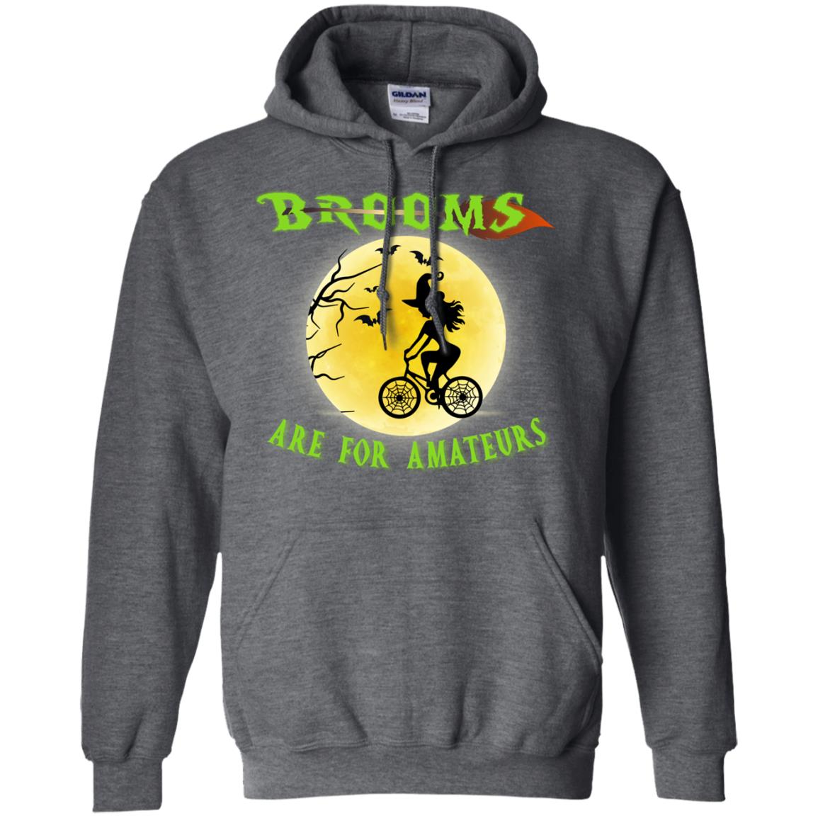 Brooms Are For Amateurs Witches Ride A Bicycle Funny Halloween Shirt Dark Heather