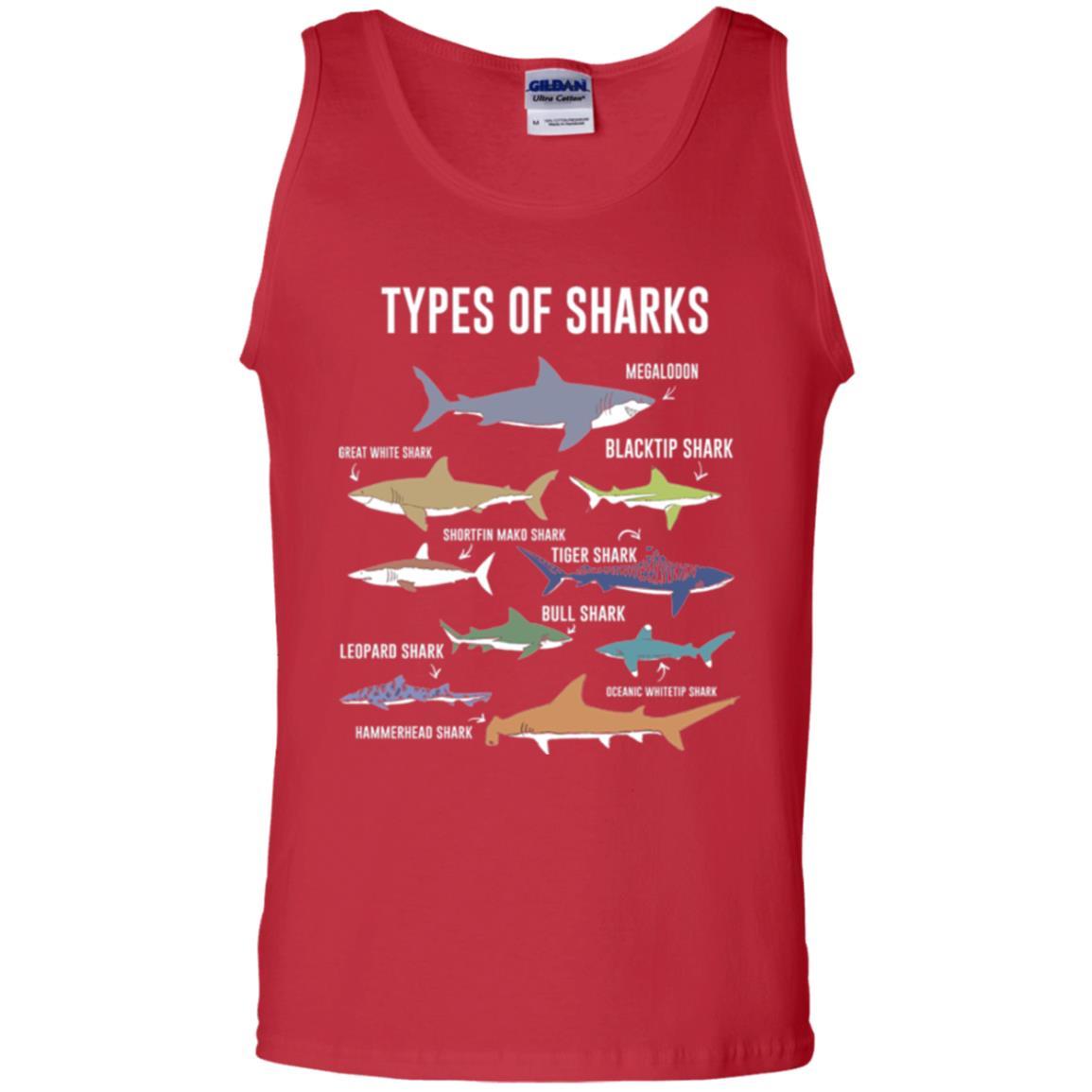 Shark Lover T-shirt 9 Types Of Sharks Ocean Red
