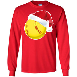 Softball With Santa Claus Hat X-mas Shirt For Softball LoversG240 Gildan LS Ultra Cotton T-Shirt