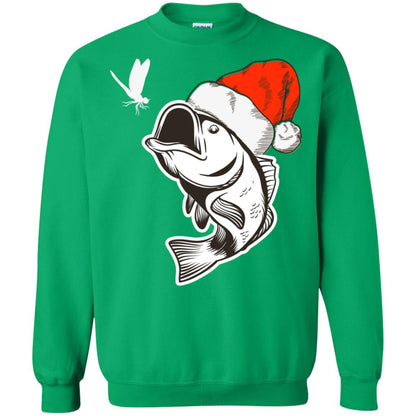 Bass Fishing Santa Hat Christmas Gift Shirt For Fishing Lovers Irish Green