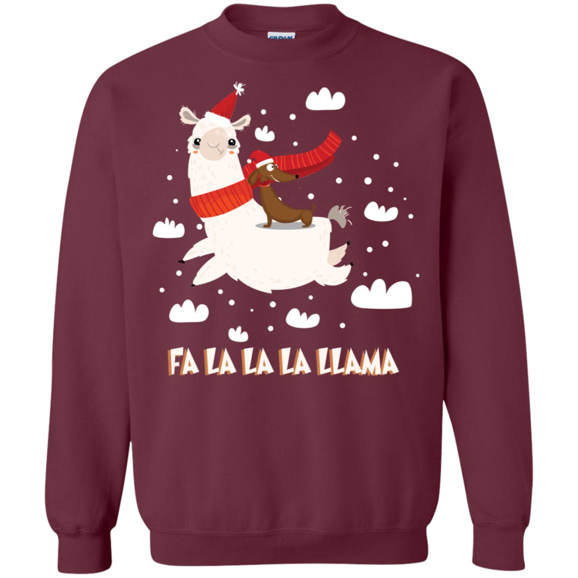 Fa La La La Llama With Dachshund X-mas Gift Shirt Maroon