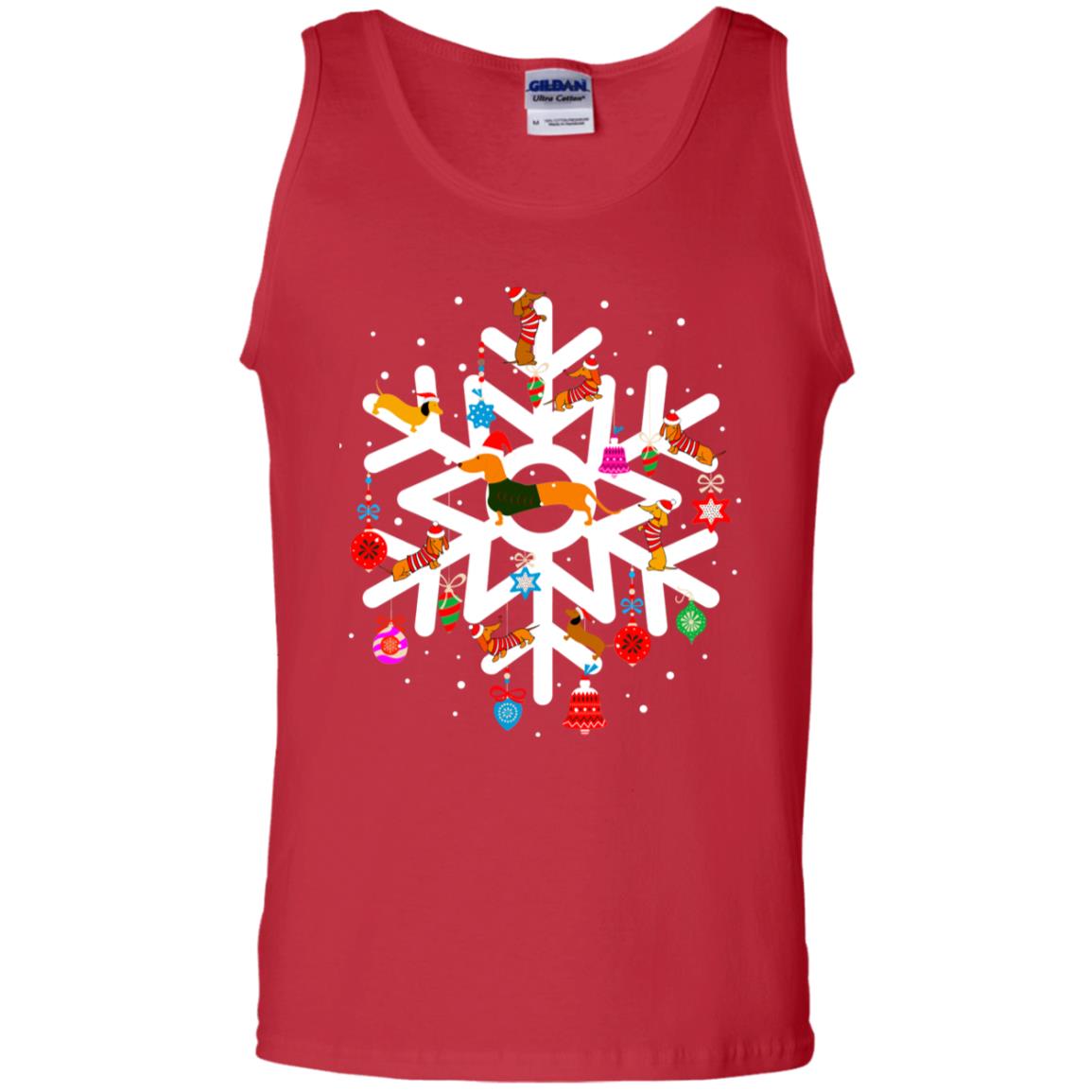Winter Snow Flower Decorating Bauble And Dachshund X-mas Gift Shirt Red