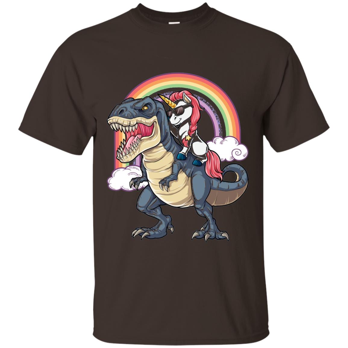 Unicorn Riding Dinosaur Shirt Unicorns Rainbow Dark Chocolate