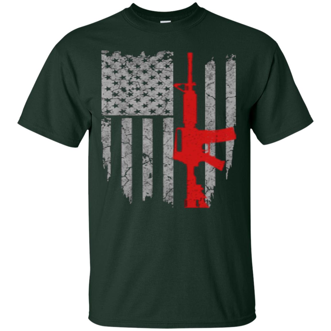 Hunting Lover T-shirt Gun Usa Flag Forest Green