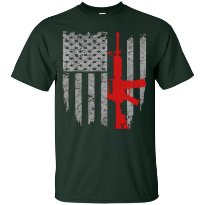 Hunting Lover T-shirt Gun Usa Flag Forest Green