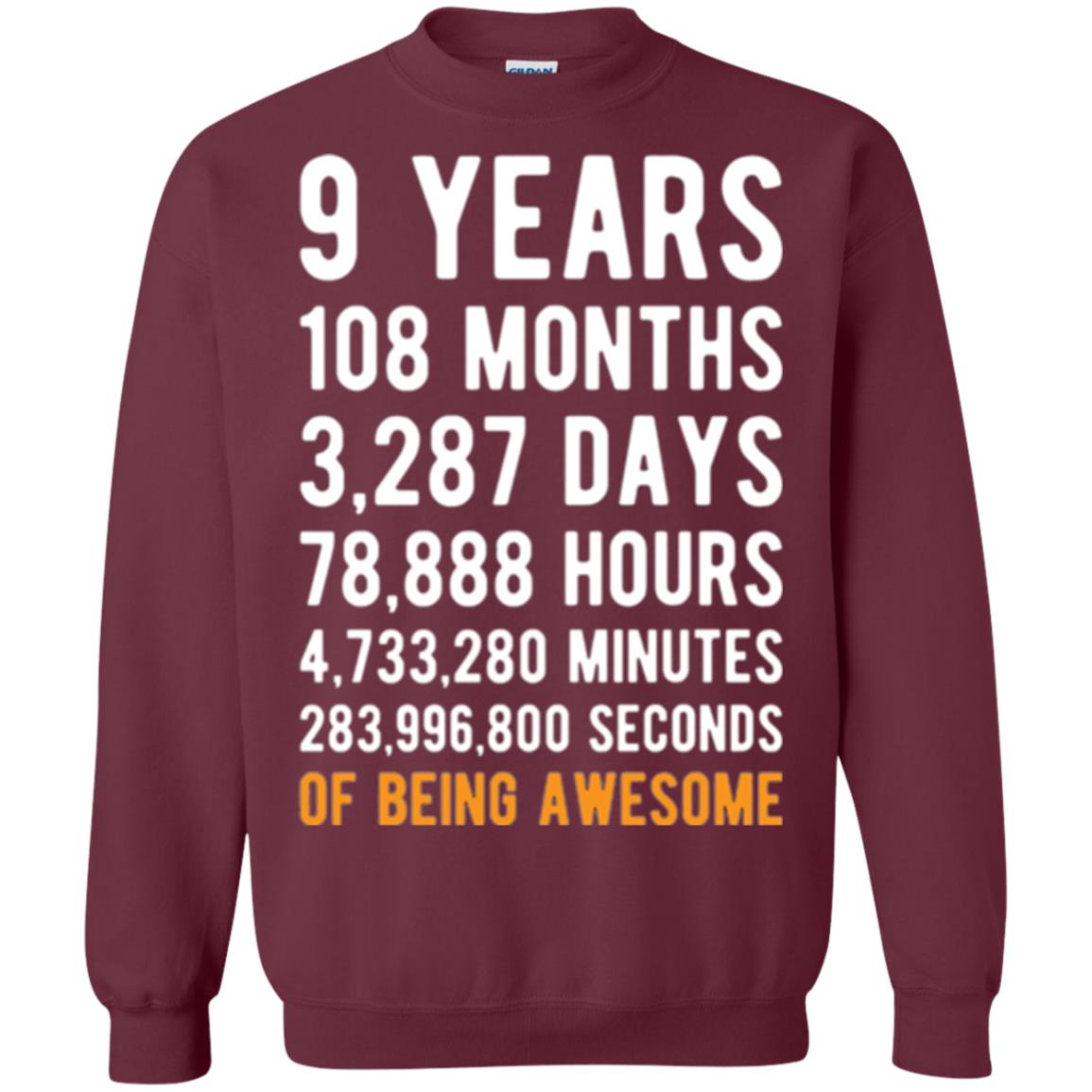 9th Birthday T-shirt 9 Years Old Being Awesome Maroon