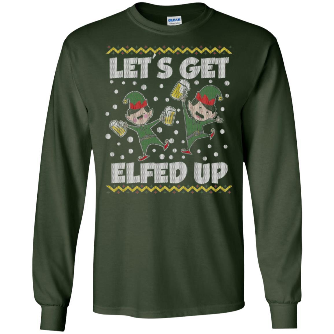 Christmas T-shirt Let's Get Elfed Up Forest Green