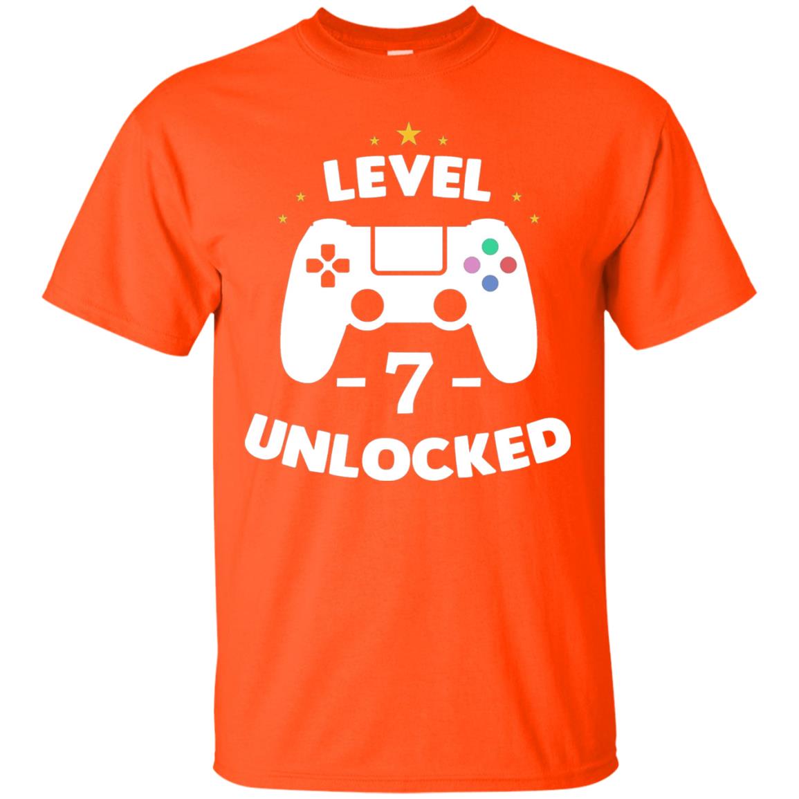 Level 7 Unlocked Gamer Seventh Birthday Party Shirt Orange