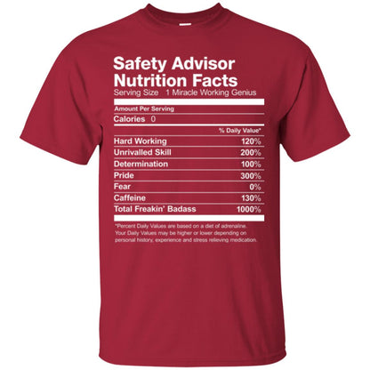 Safety Advisor Nutrition Facts Funny T-shirt Cardinal