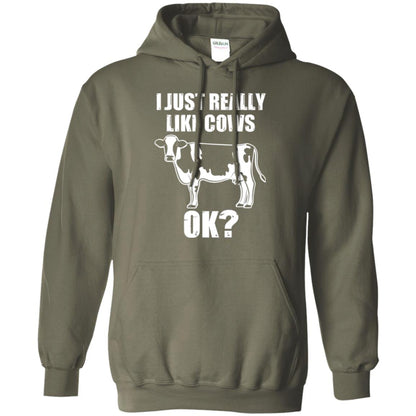Cow Lovers T-shirt I Just Really Like Cows Ok Military Green