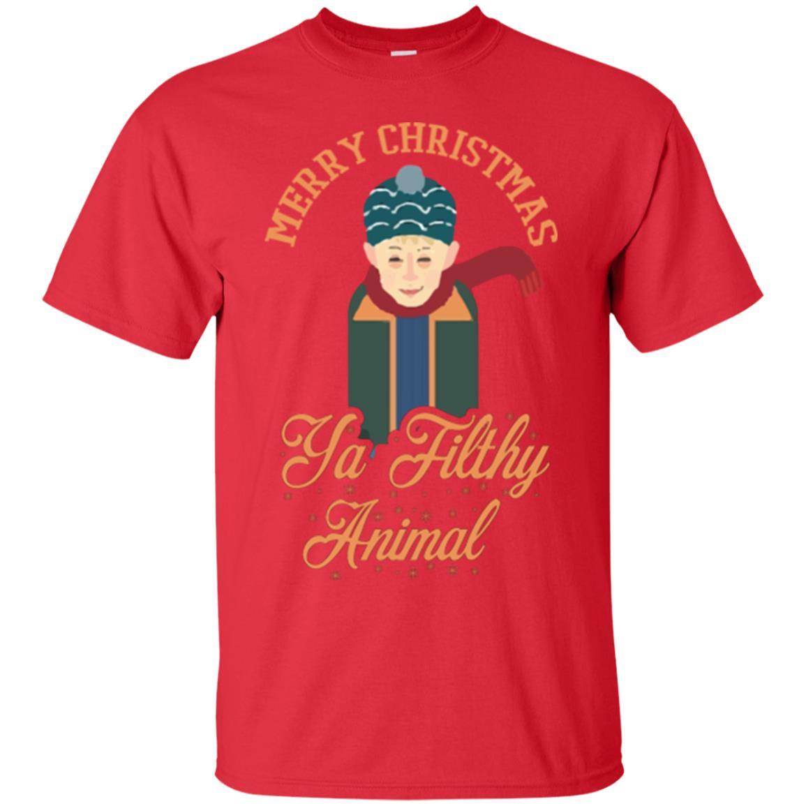 Christmas T-shirt Merry Christmas Ya Filthy Animal Red
