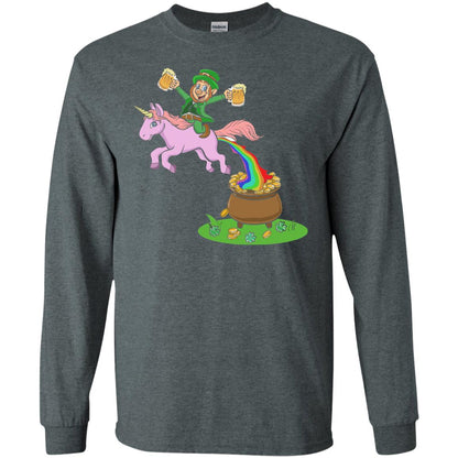 Leprechaun Riding A Unicorn Funny St Patricks Day T-shirt Dark Heather