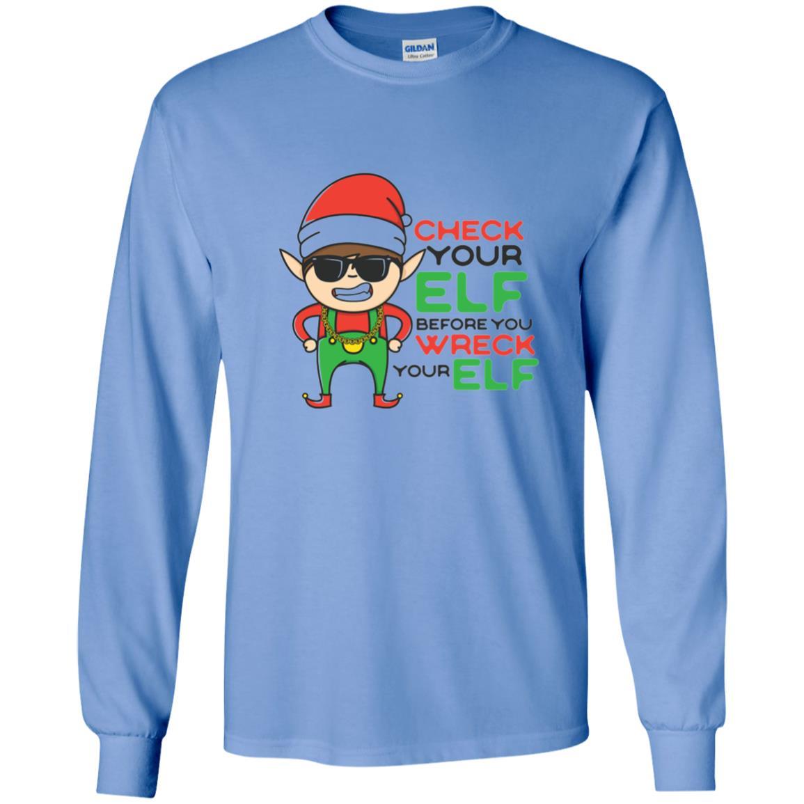 Christmas T-shirt Check Your Elf Before You Wreck Your Elf Carolina Blue
