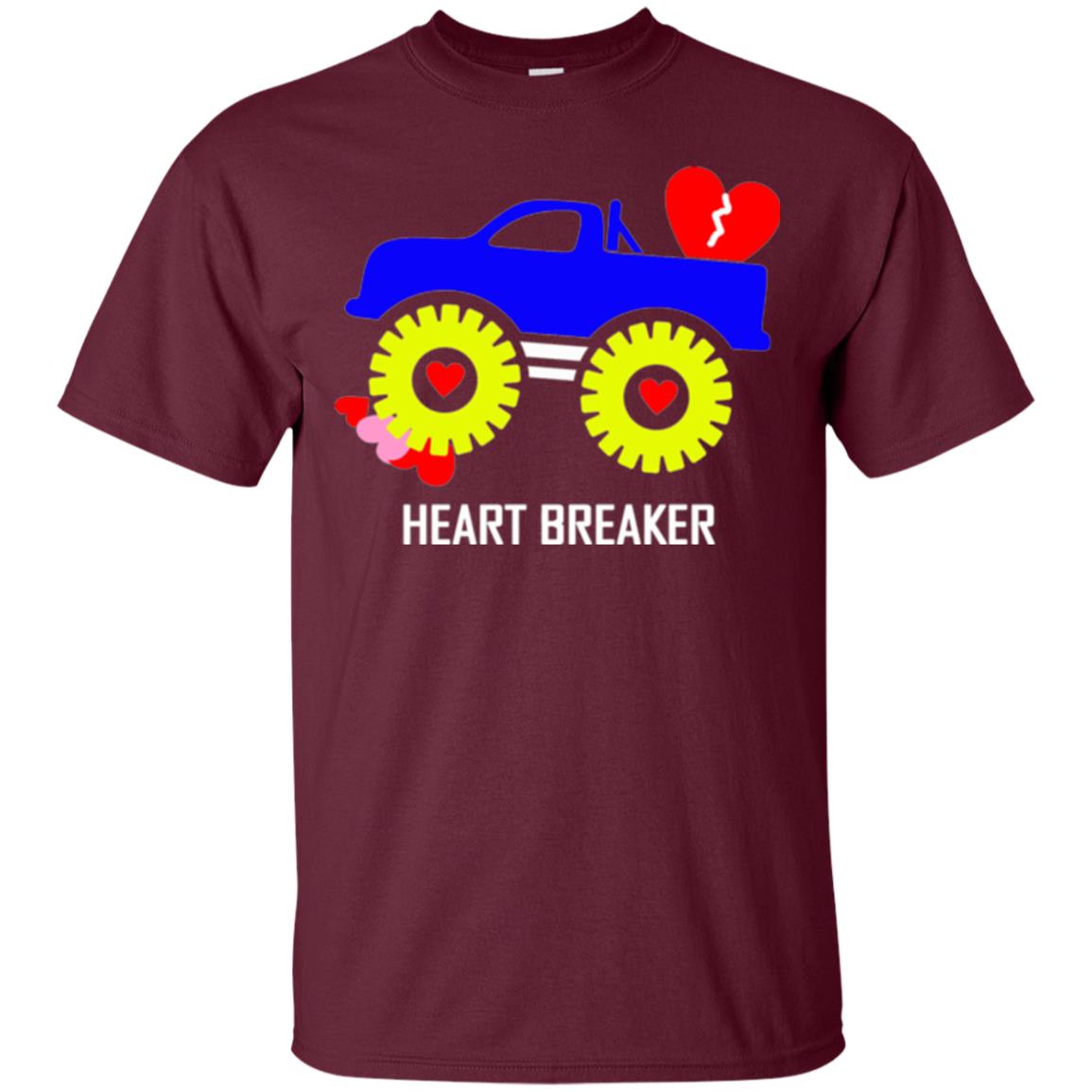 Heart Breaker Cute Blue Monster Truck Valentine_s Day T-shirt Maroon
