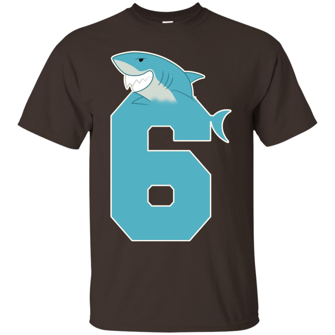 6th Birthday Shark Party Shirt Dark Chocolate
