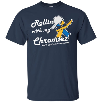 Rolling With My Ehromiez Down Syndrome Awareness T-shirt Navy