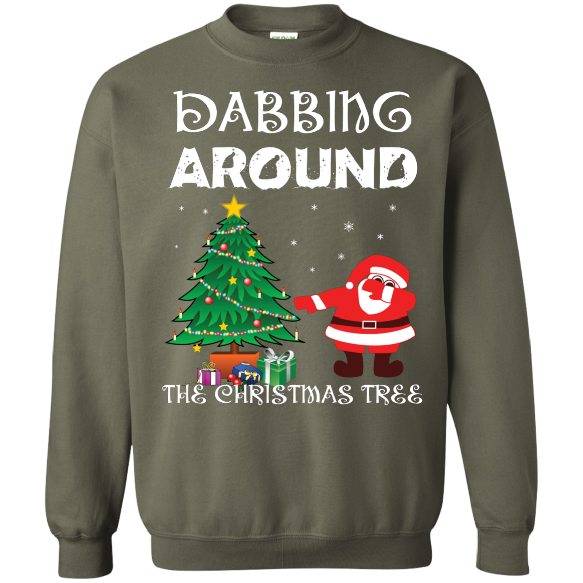 Christmas T-Shirt Dabbing Around The Christmas Tree Military Green