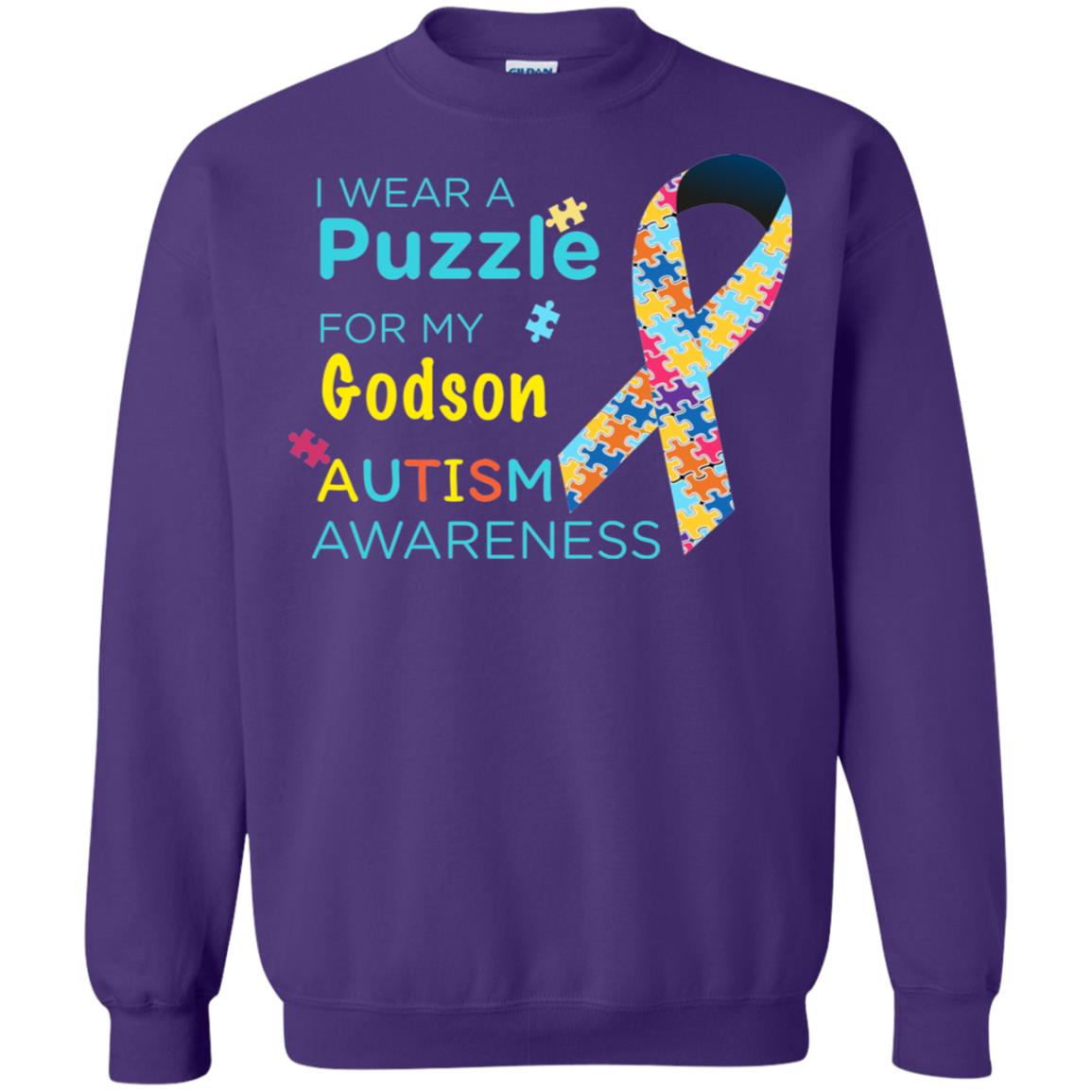 I Wear Puzzle For My Godson Autism Awareness Shirt Purple
