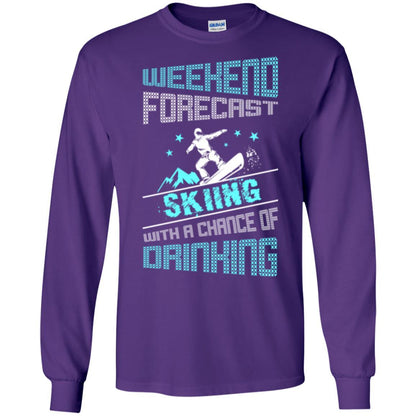 Skier T-shirt Weekend Forecast Skiing With A Chance Of Drinking Purple