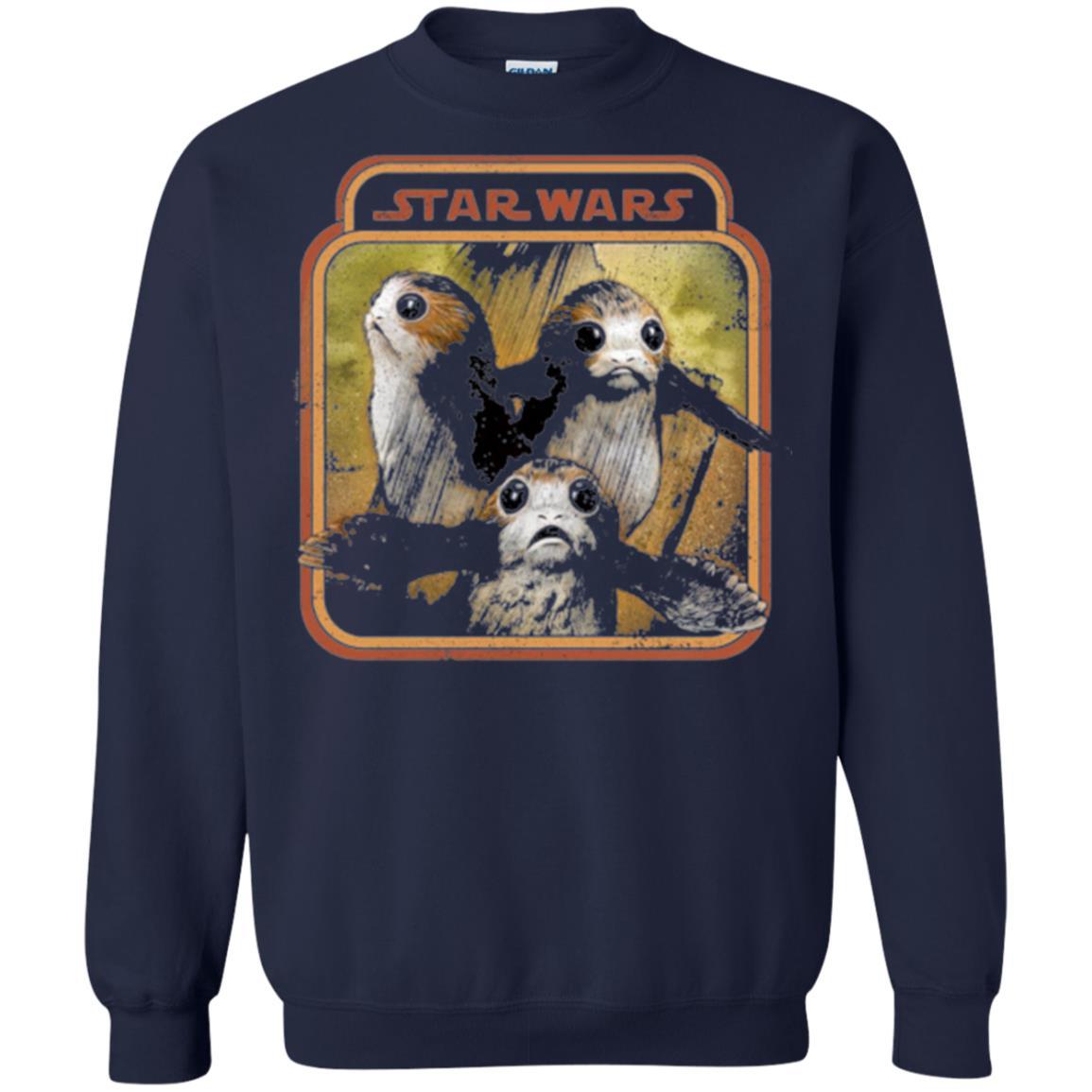 Film T-shirt Star Wars Last Jedi Porg Triplets Retro Box Graphic Navy