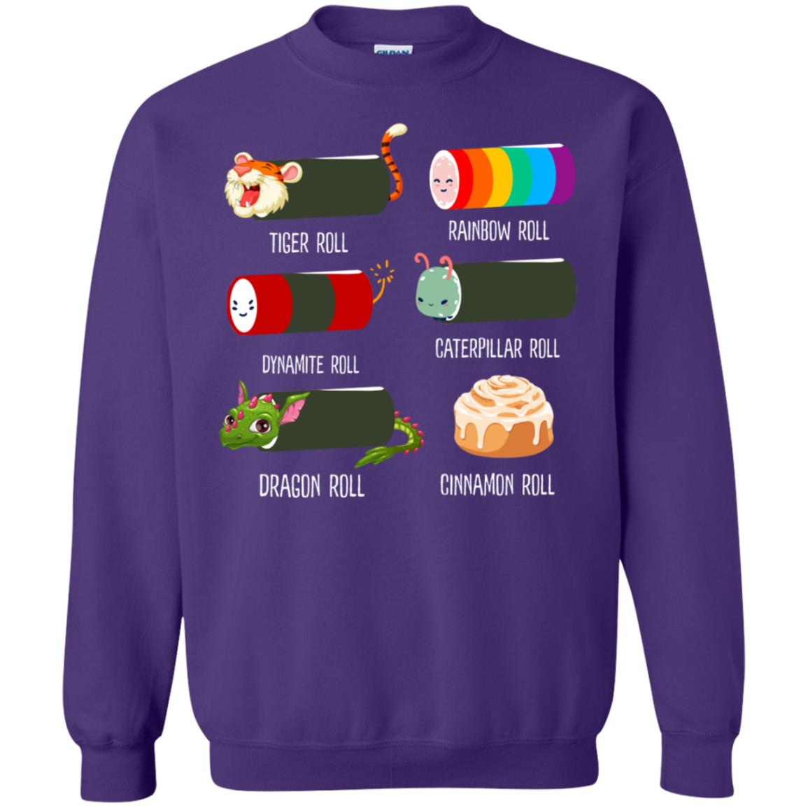 Tiger Roll Rainbow Roll Dynamite Roll Caterpillar Roll Dargon Roll Cinnamom Roll Shirt Purple