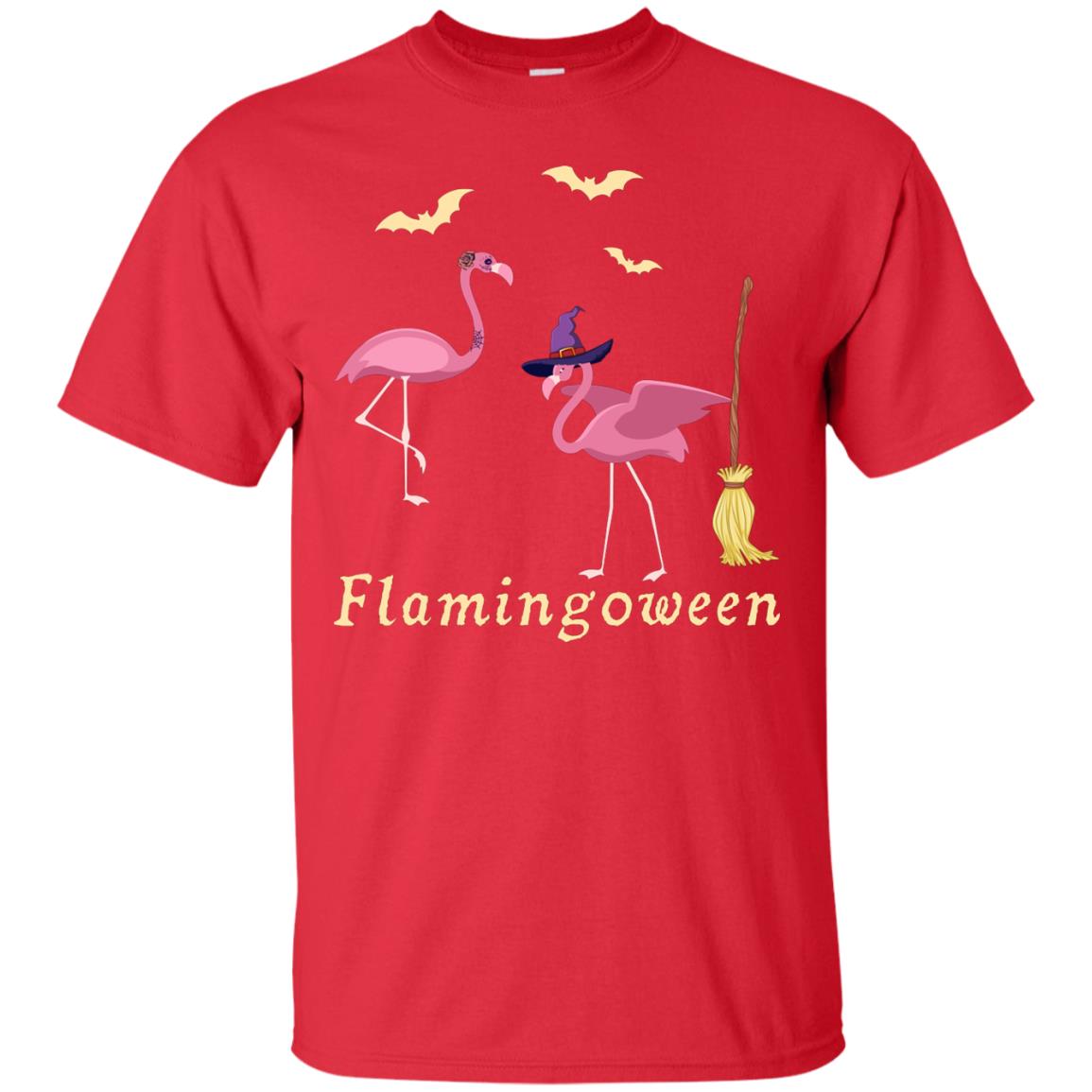 Flamingoween Flamingo Wicth Ride Stick Funny Quote On Haloween Gift Shirt Red