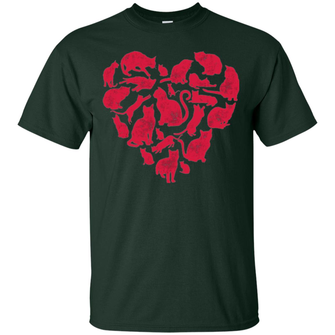 Valentines Day Cat T-shirt Forest Green