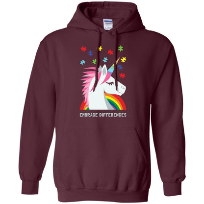 Autism Awareness Shirt Unicorn Puzzle Embrace Differences Maroon