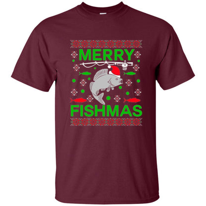 Christmas T-shirt Merry Fishmas Merry Christmas Fisherman Maroon
