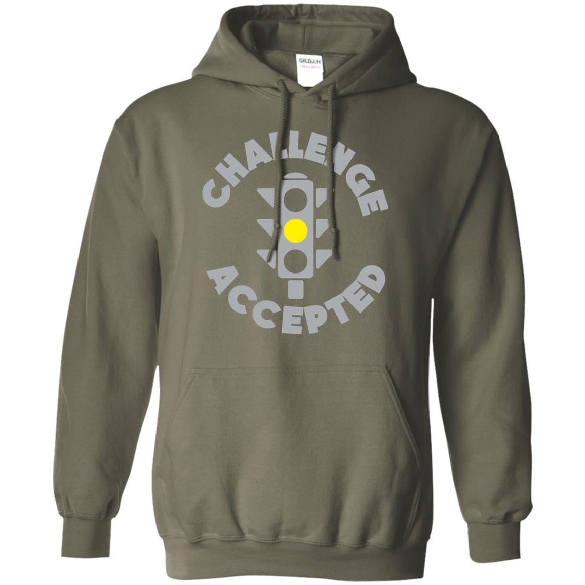 Funny Racing T-shirt Challenge Accepted Yellow Light Car Military Green