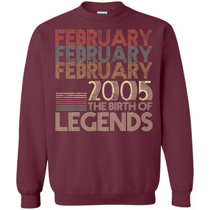February Retro Classic Vintage 2005 The Birth Of Legends 13th Birthday T-shirt Maroon