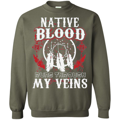 American T-shirt Native Blood Runs Through My Veins Military Green