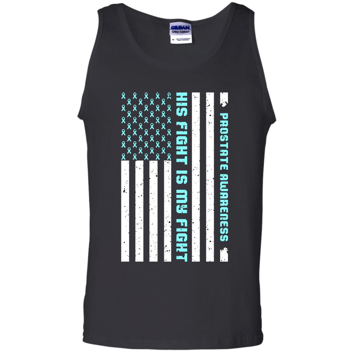 Prostate Awareness His Fight Is My Fight Blue Ribbon Stars Flag Of Usa Shirt Black