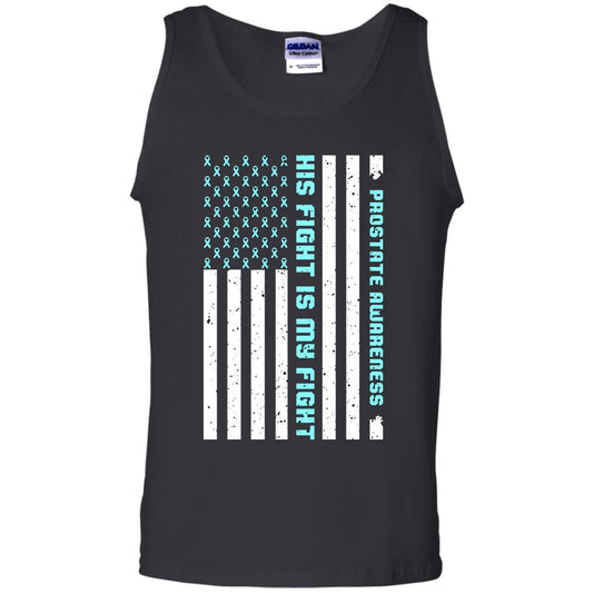 Prostate Awareness His Fight Is My Fight Blue Ribbon Stars Flag Of Usa Shirt Black